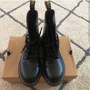 Dr. Martens Black Combat Boots with Yellow Stitching